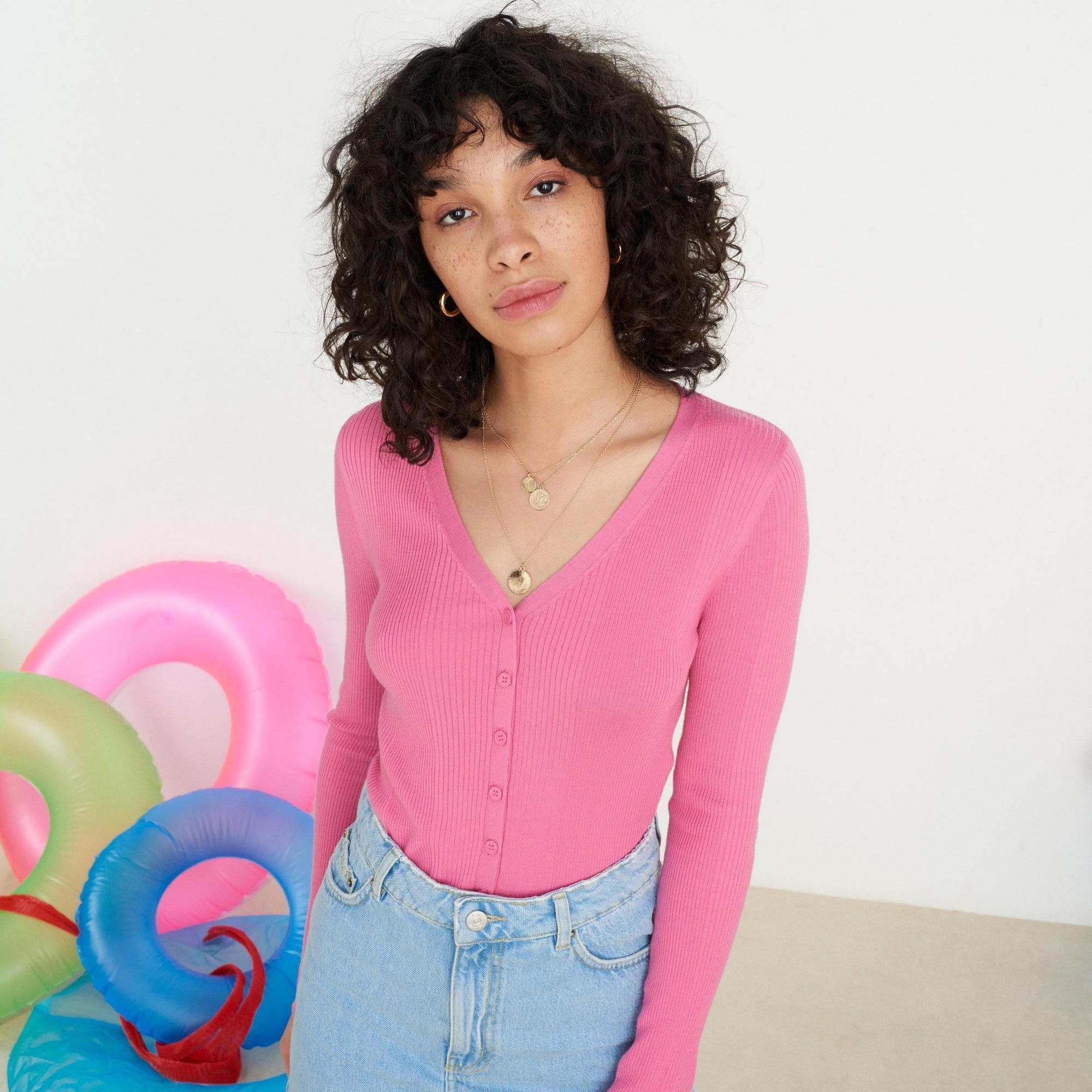 Cardigan à côtes en laine superfine - Bubble Gum