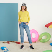Hoodie court zippé en laine superfine - Summer Yellow