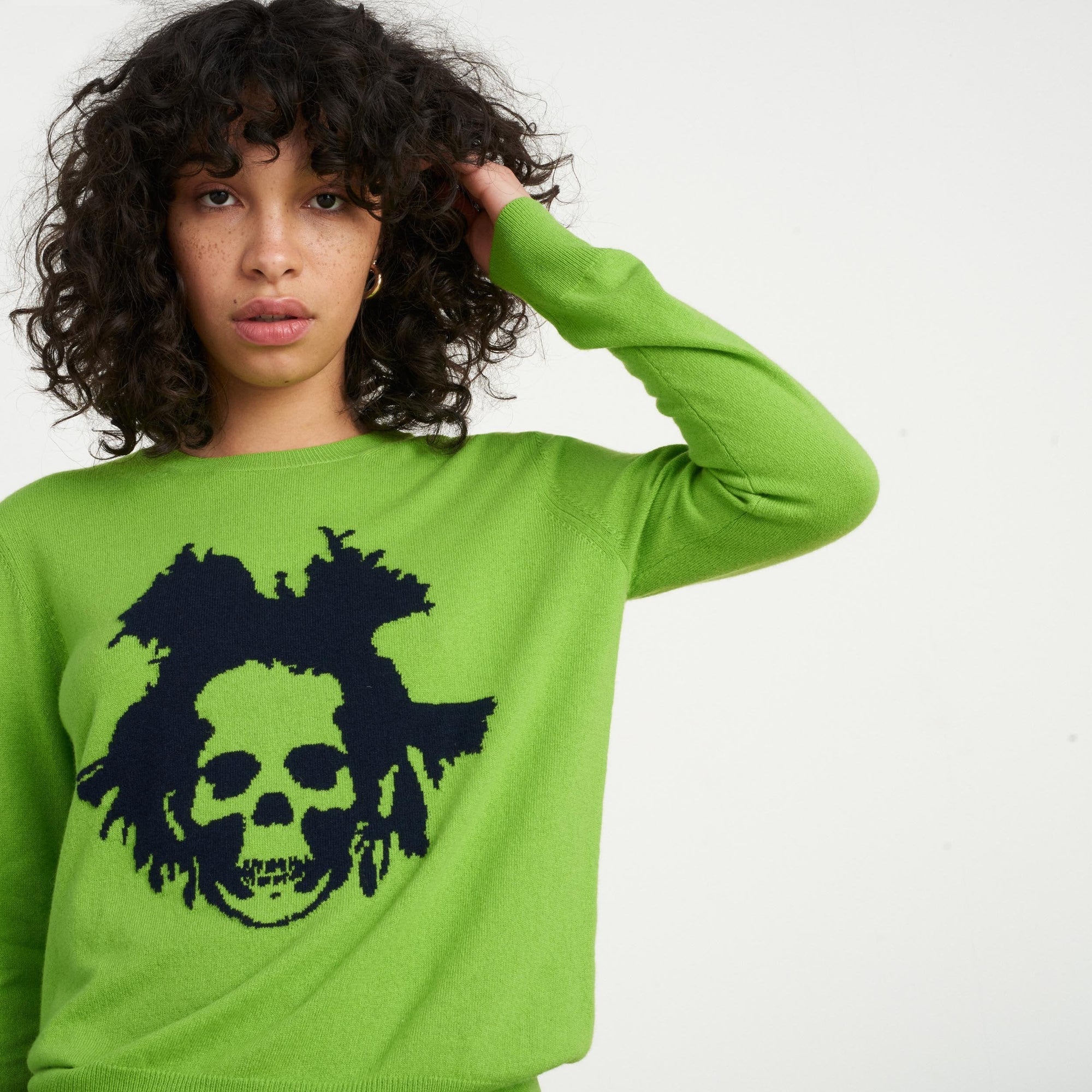 Pull fin à col rond Skull en cachemire - Kiwi Green