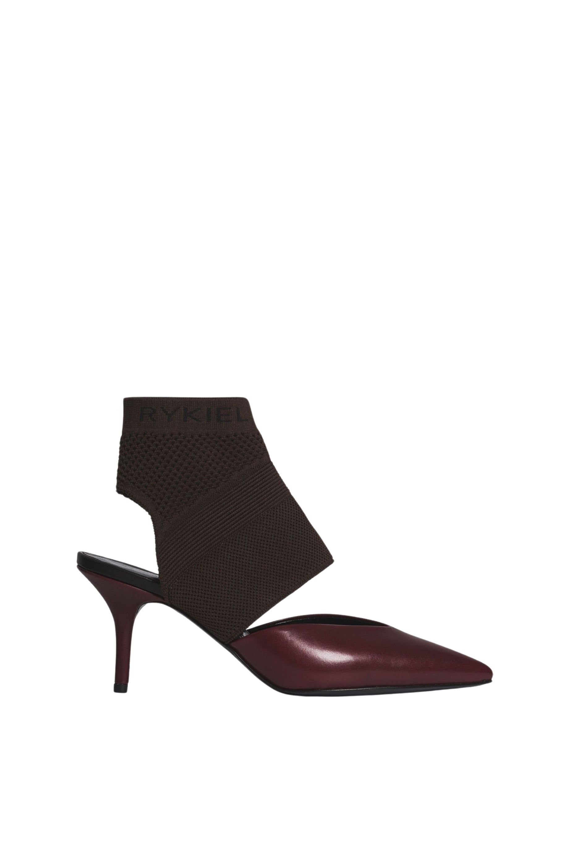 Escarpins bi-matière en maille et en cuir - Bordeaux