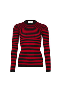 Pull col rond rayé à manches longues en laine - Noir & Rouge