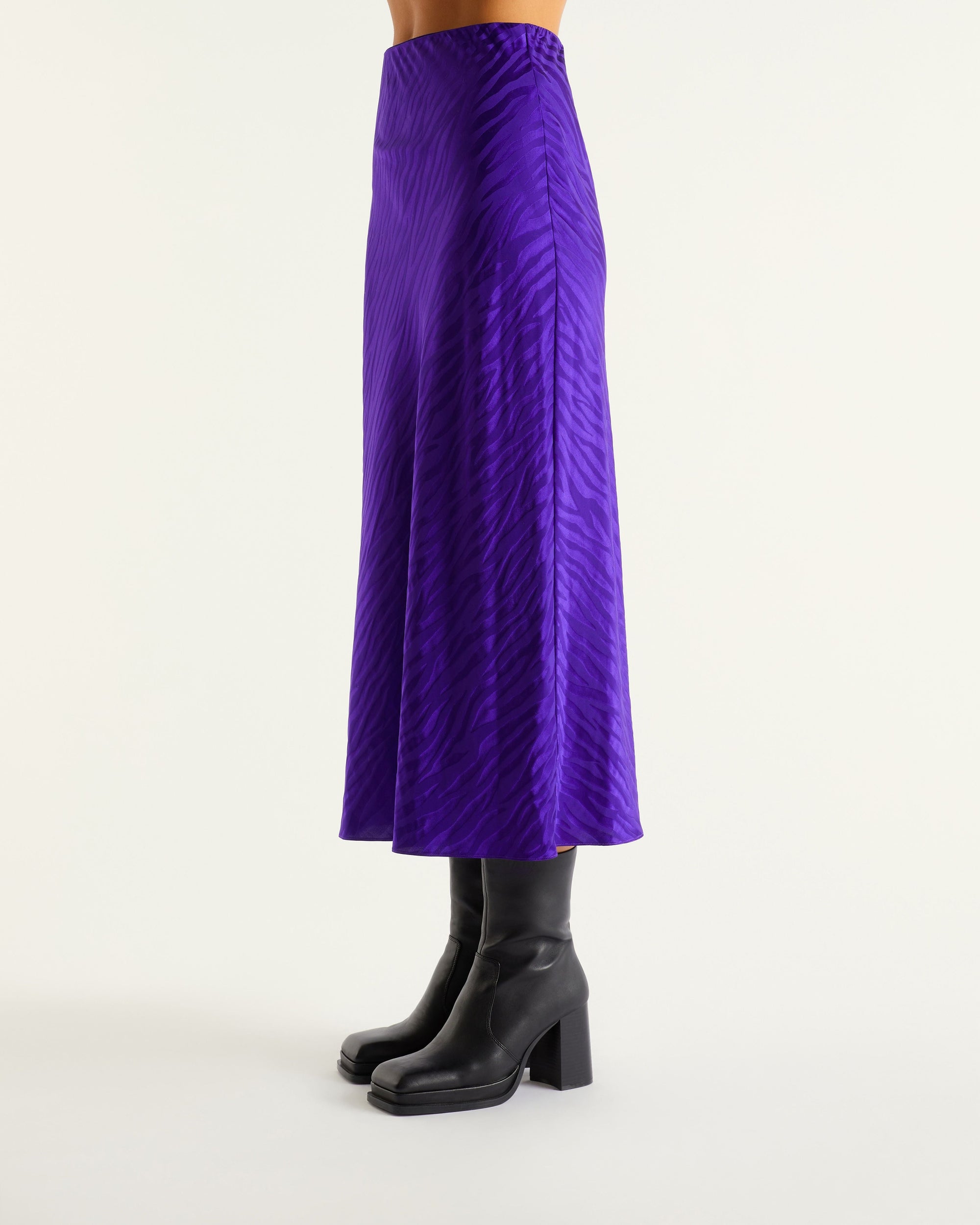 Jupe mi longue Vicky en soie - Purple Jacquard
