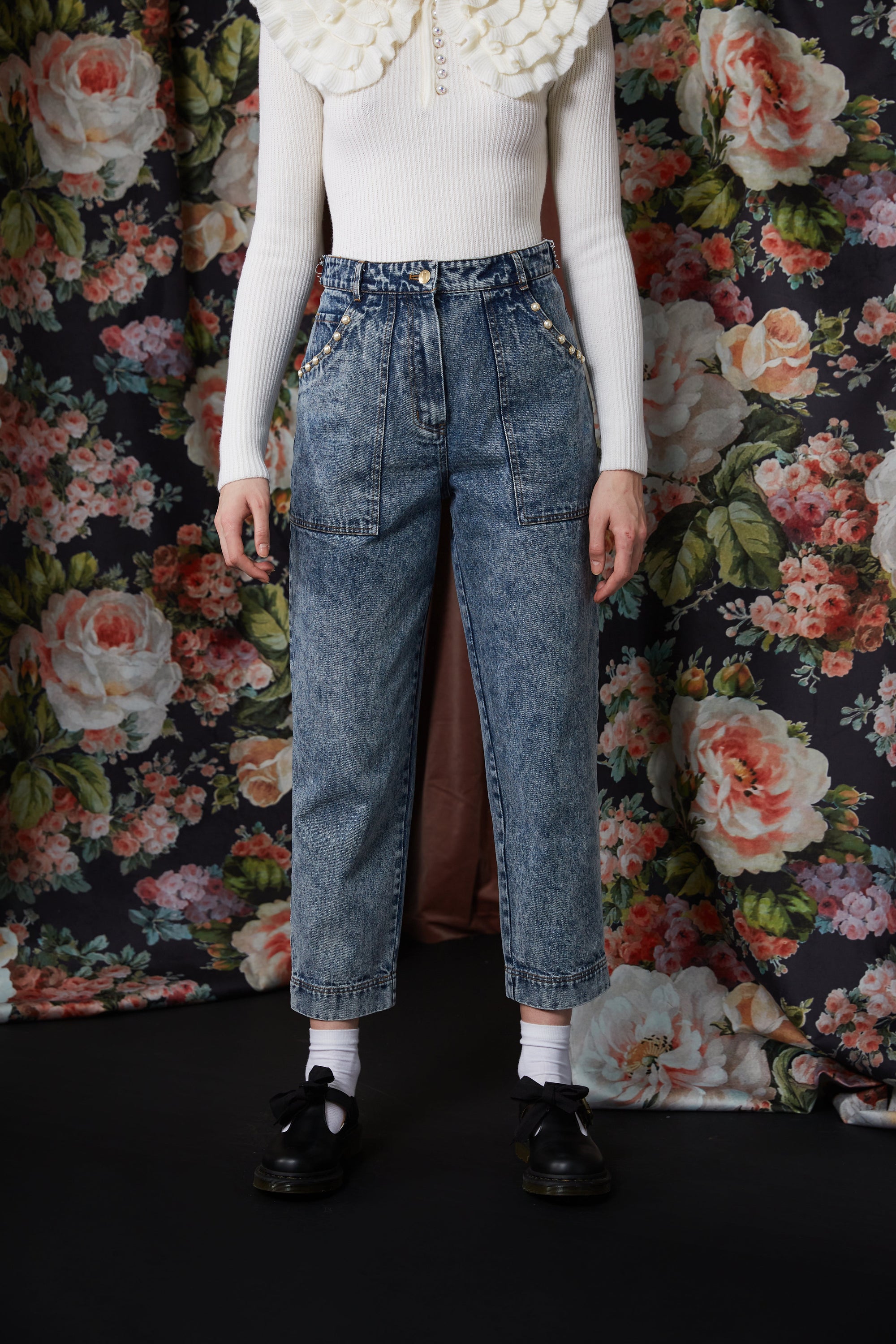 Jean à perles en denim - Bleu