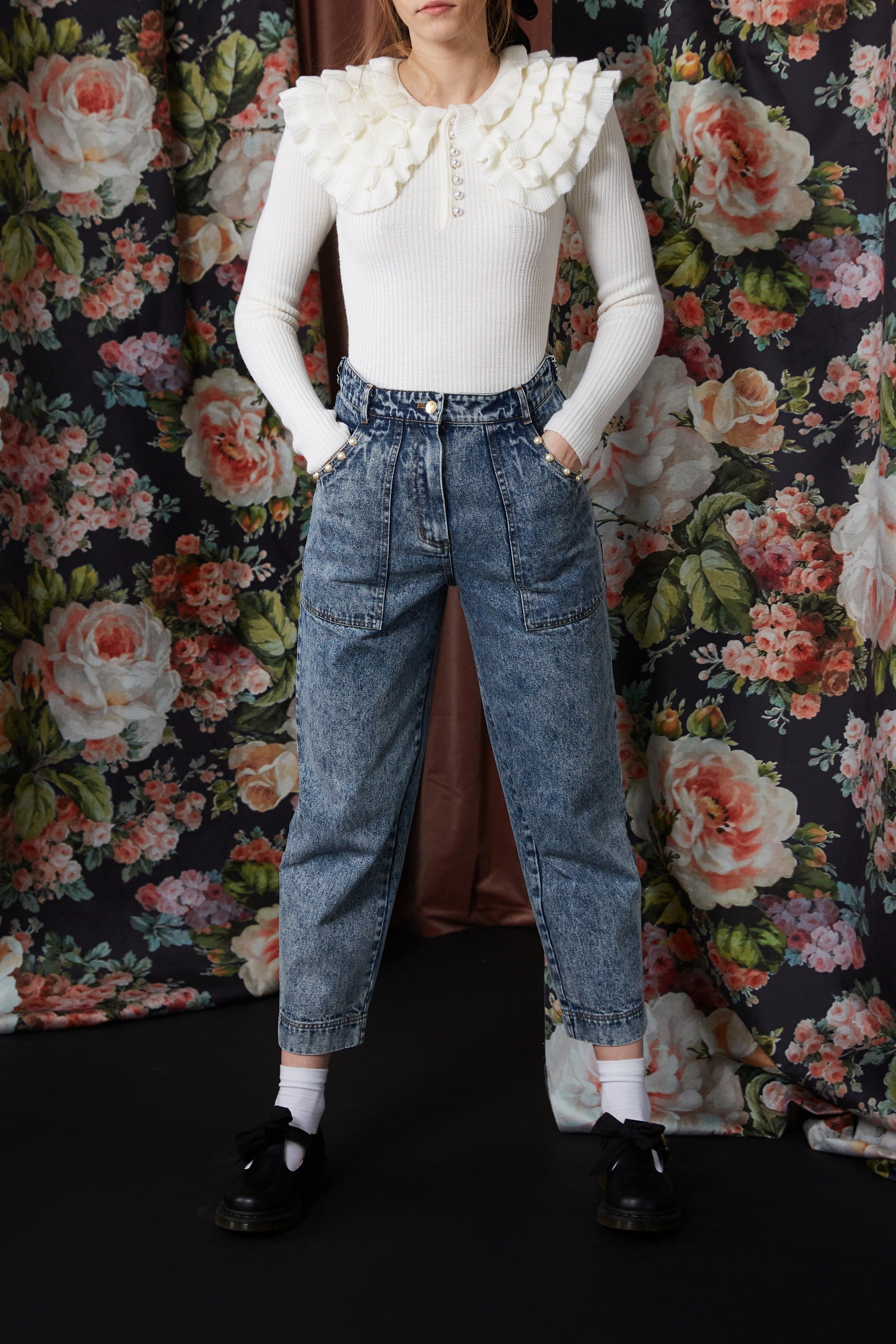 Jean à perles en denim - Bleu
