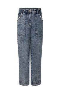 Jean à perles en denim - Bleu