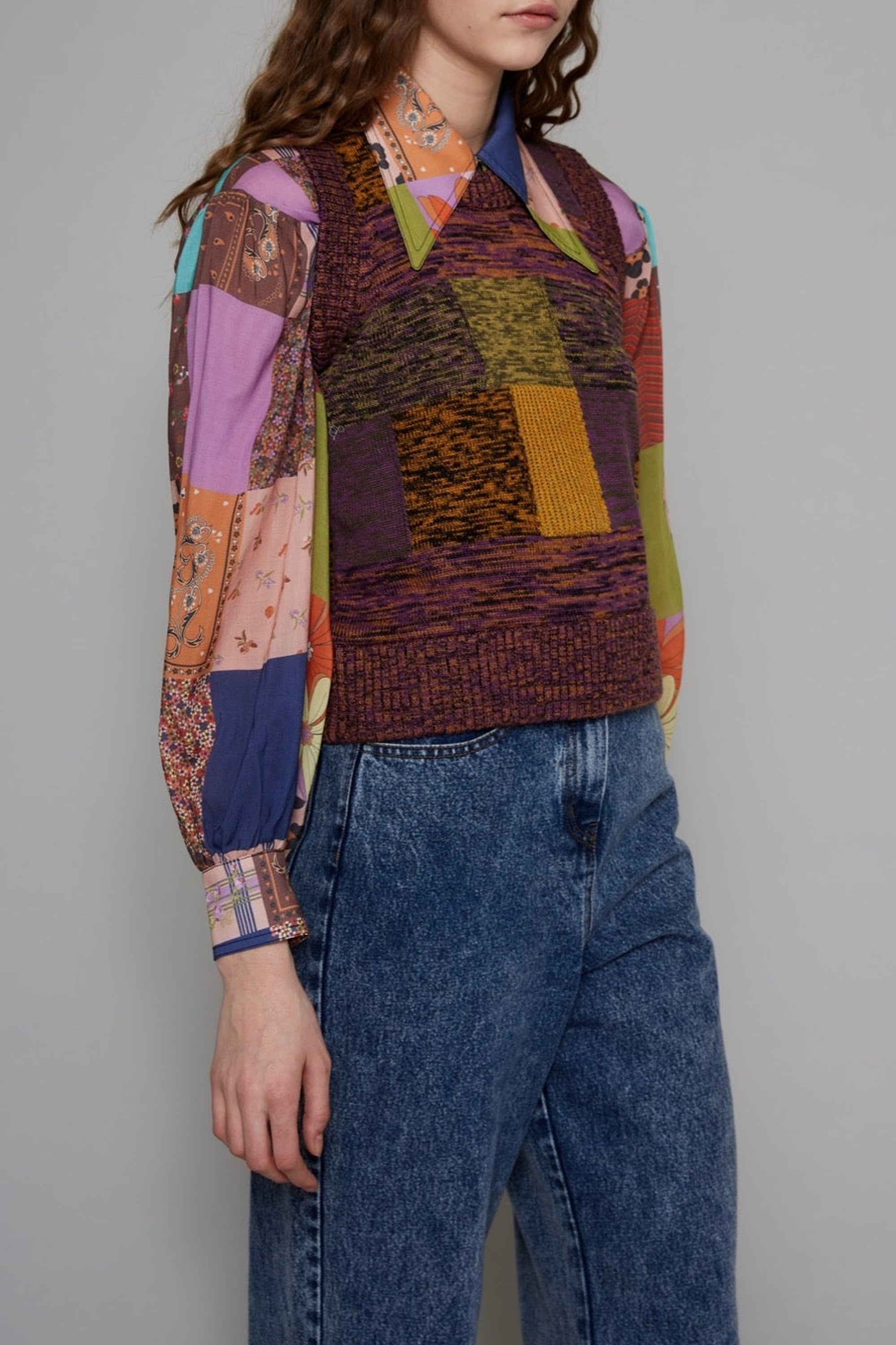 Pull sans manche avec patch en maille - Multicolore