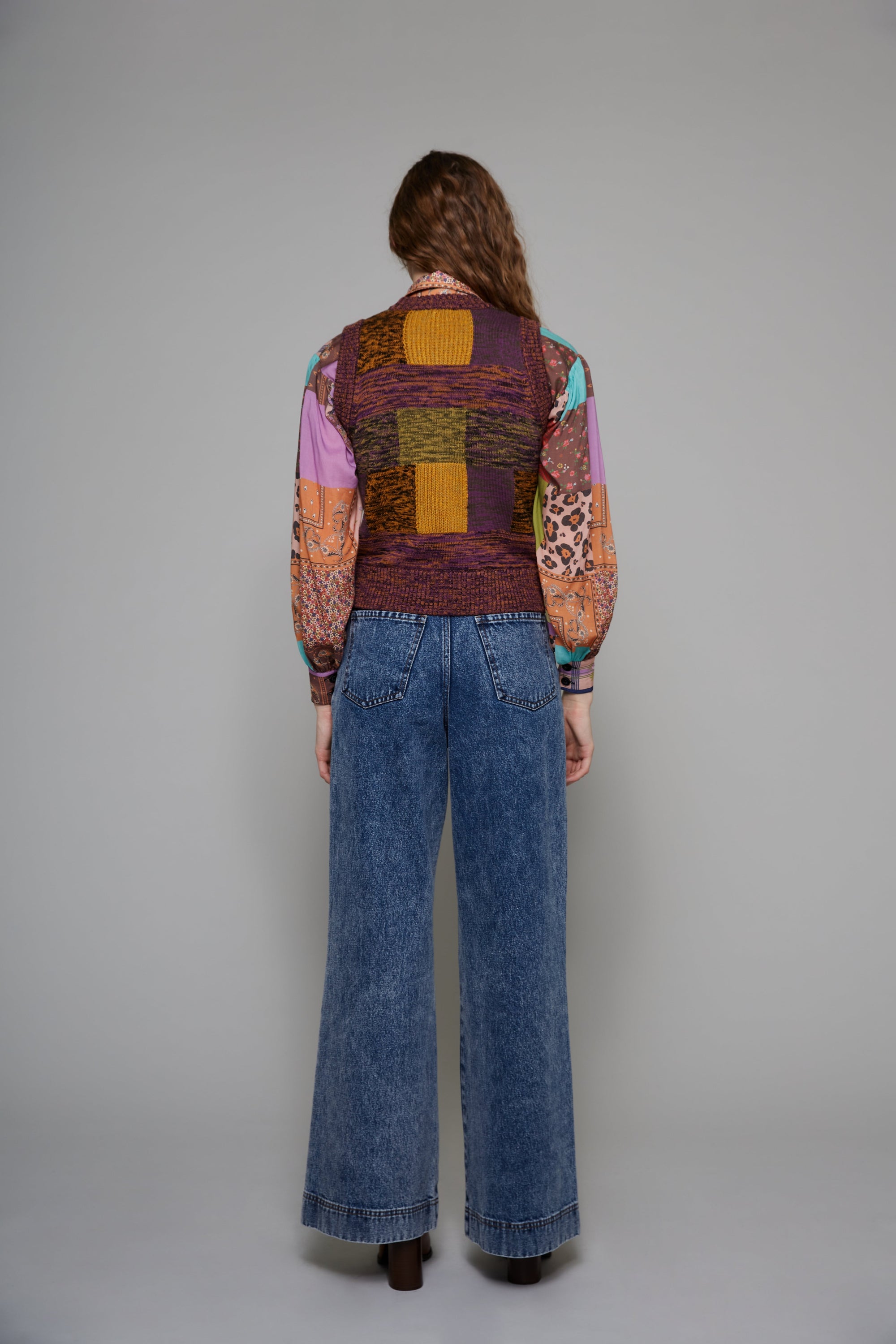 Pull sans manche avec patch en maille - Multicolore