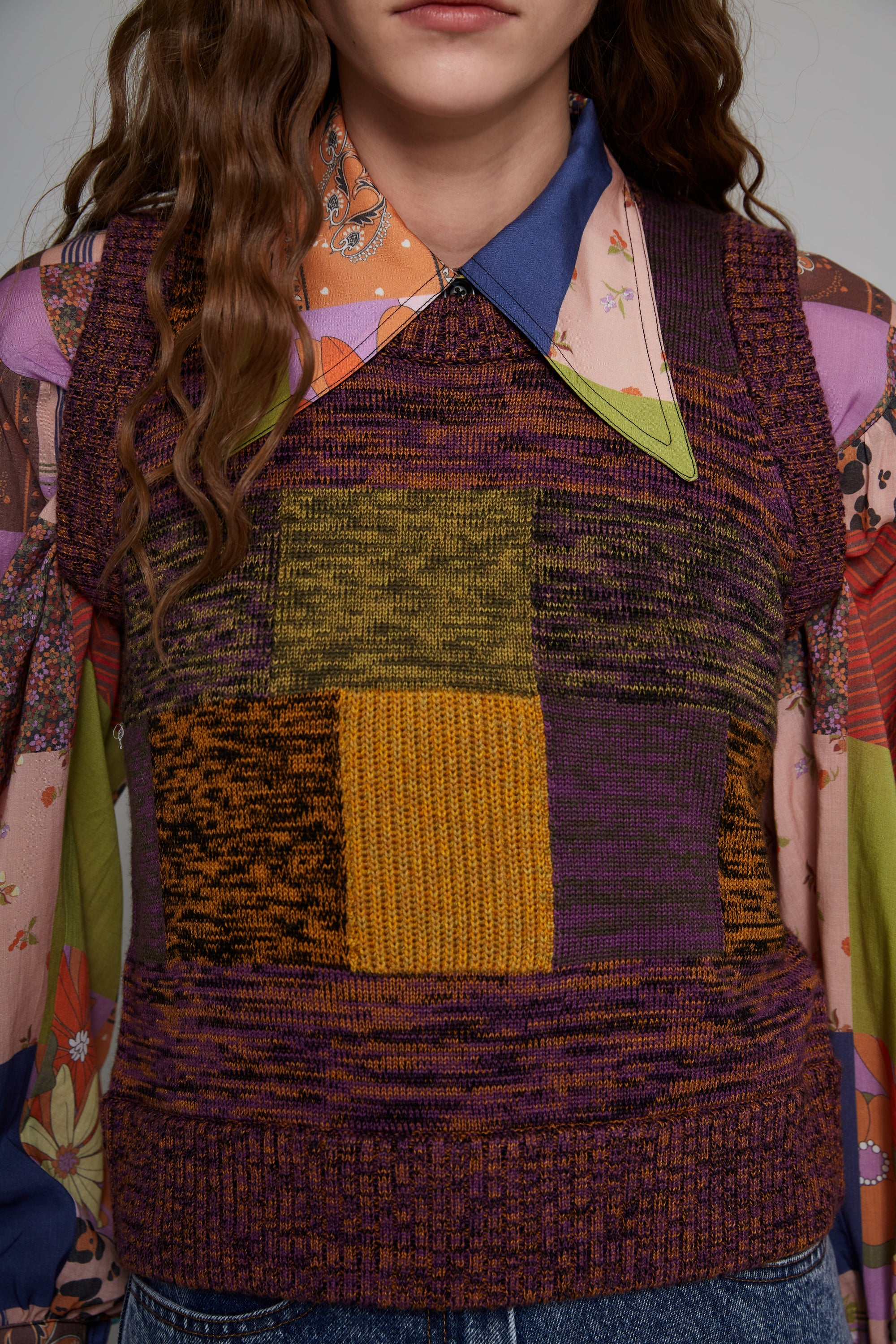Pull sans manche avec patch en maille - Multicolore