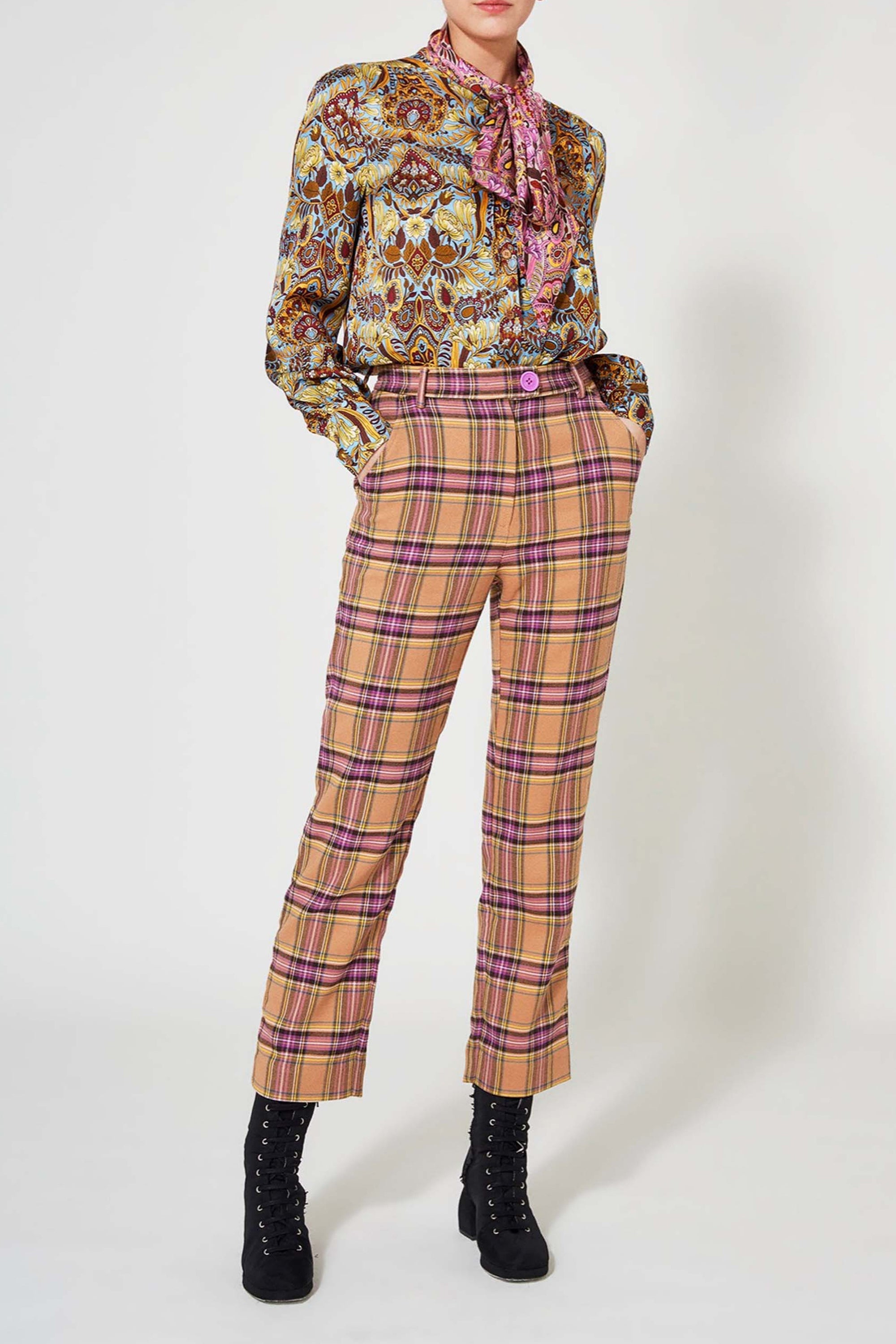 Pantalon taille haute Tartan - Multicolore