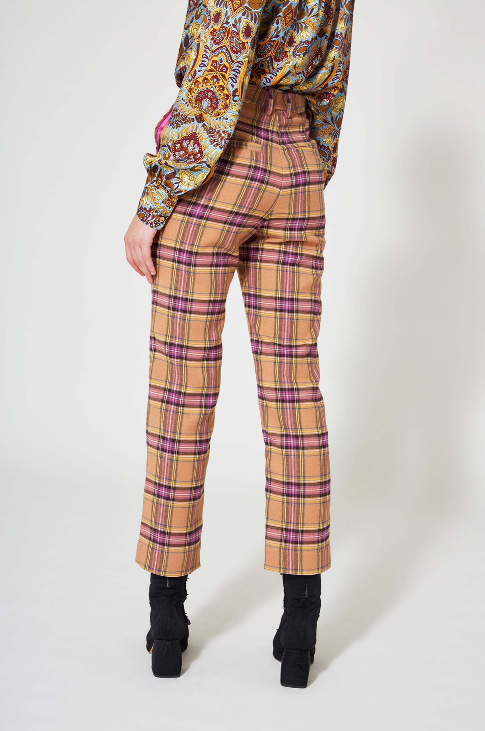 Pantalon taille haute Tartan - Multicolore