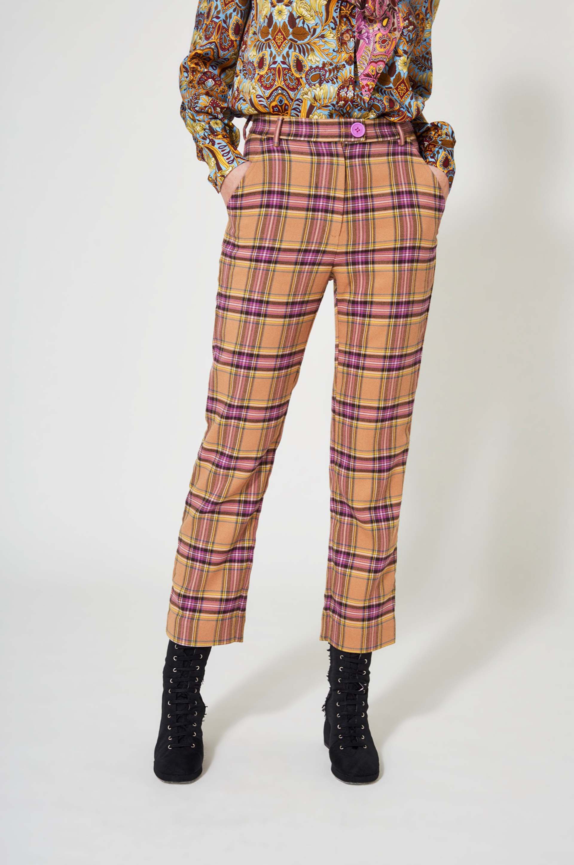 Pantalon taille haute Tartan - Multicolore