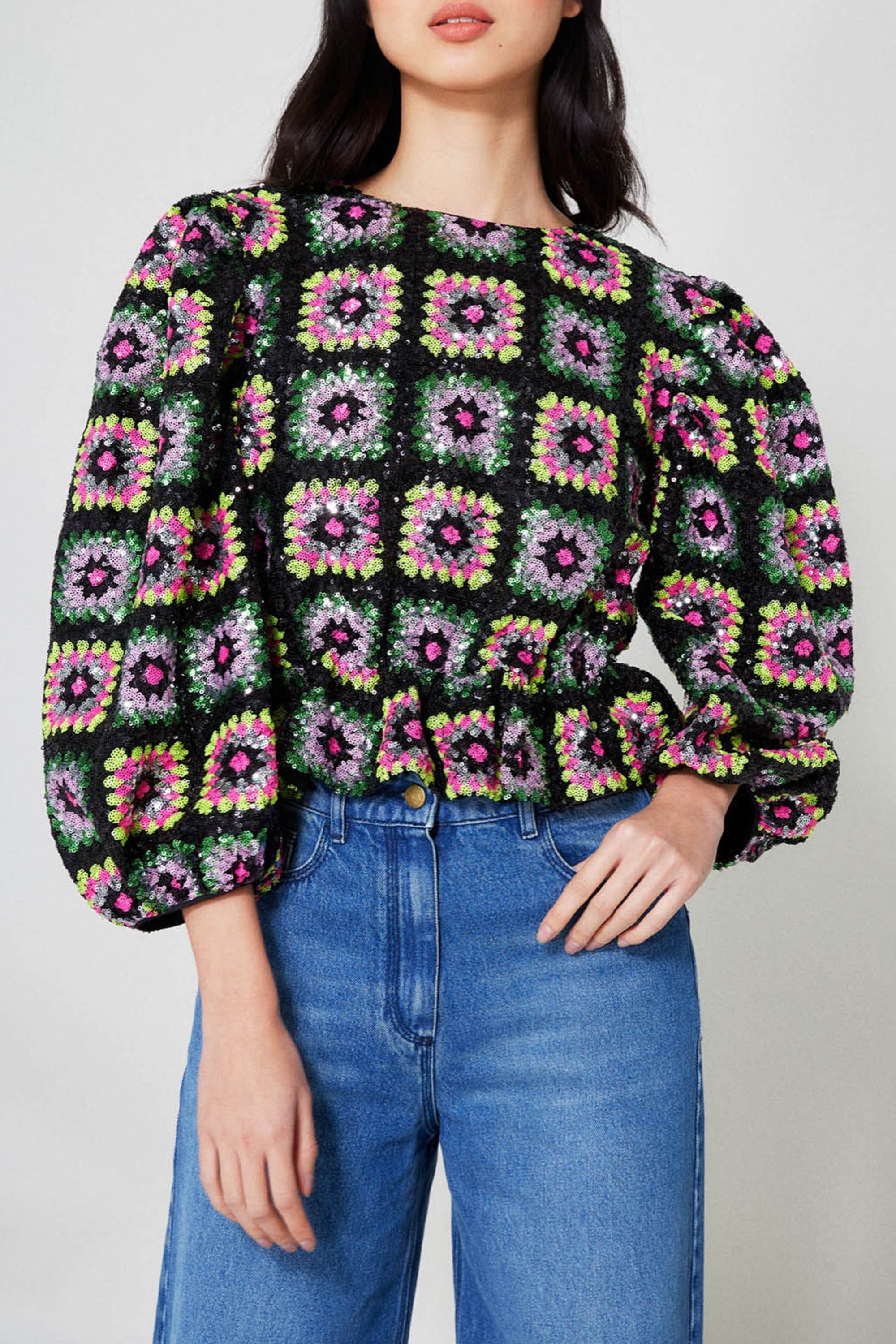 Top en crochet à paillettes - Noir