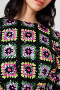 Top en crochet à paillettes - Noir