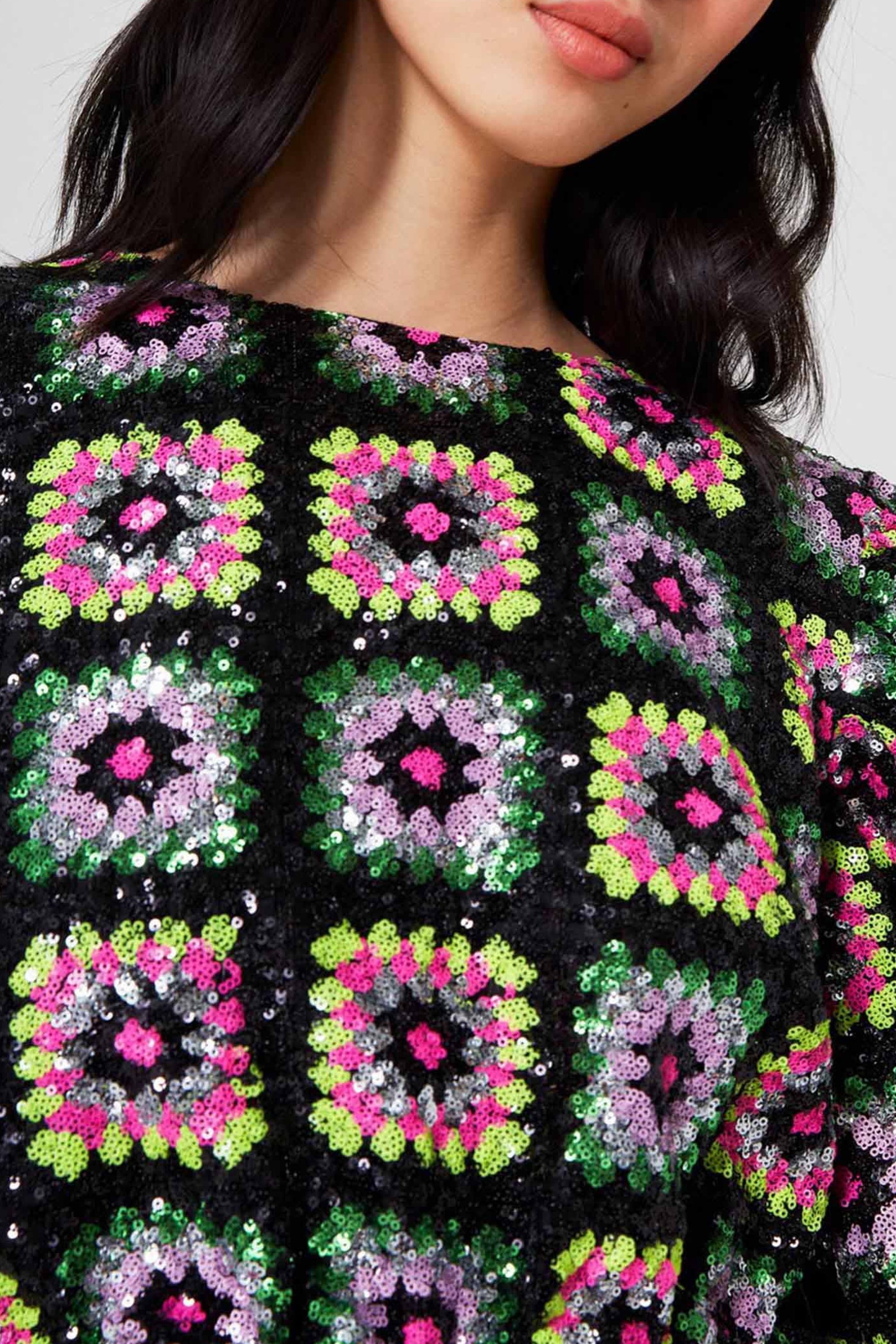 Top en crochet à paillettes - Noir