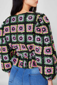 Top en crochet à paillettes - Noir