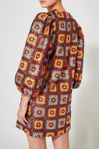 Robe courte en crochet à paillettes - Marron