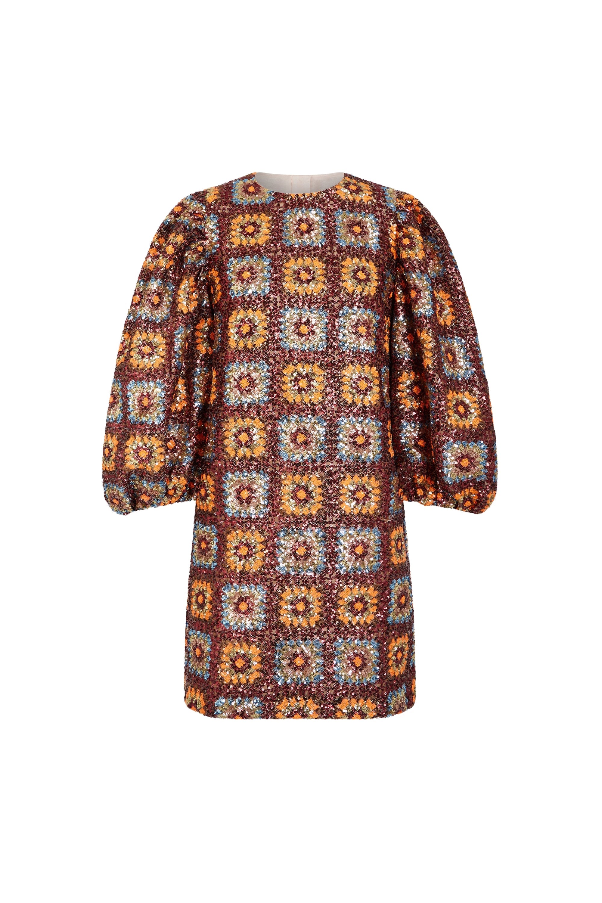Robe courte en crochet à paillettes - Marron