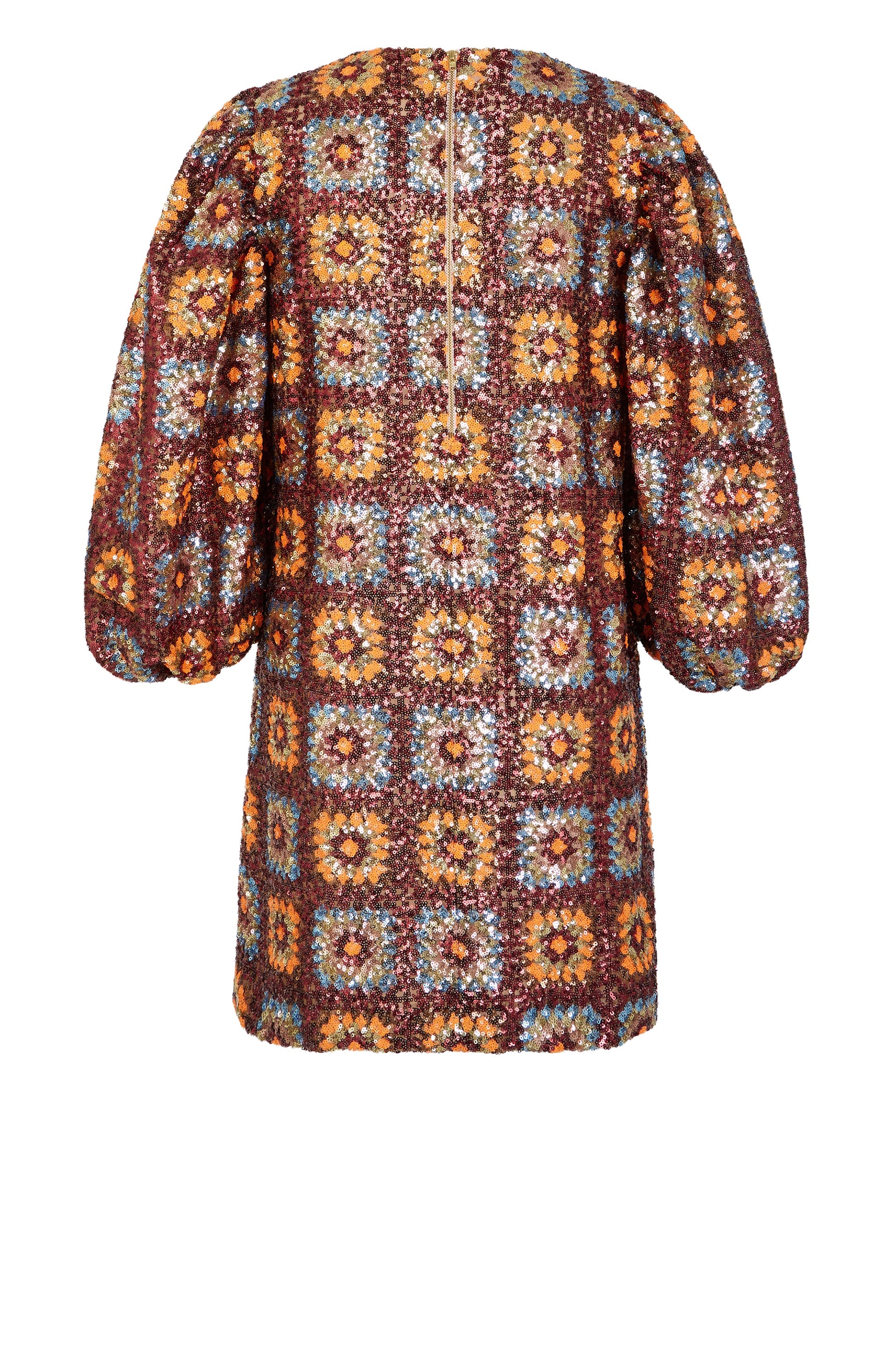 Robe courte en crochet à paillettes - Marron