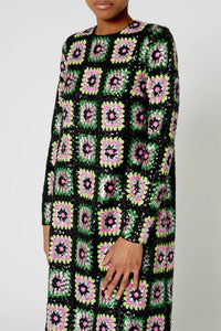 Robe longue en crochet à paillettes - Noir