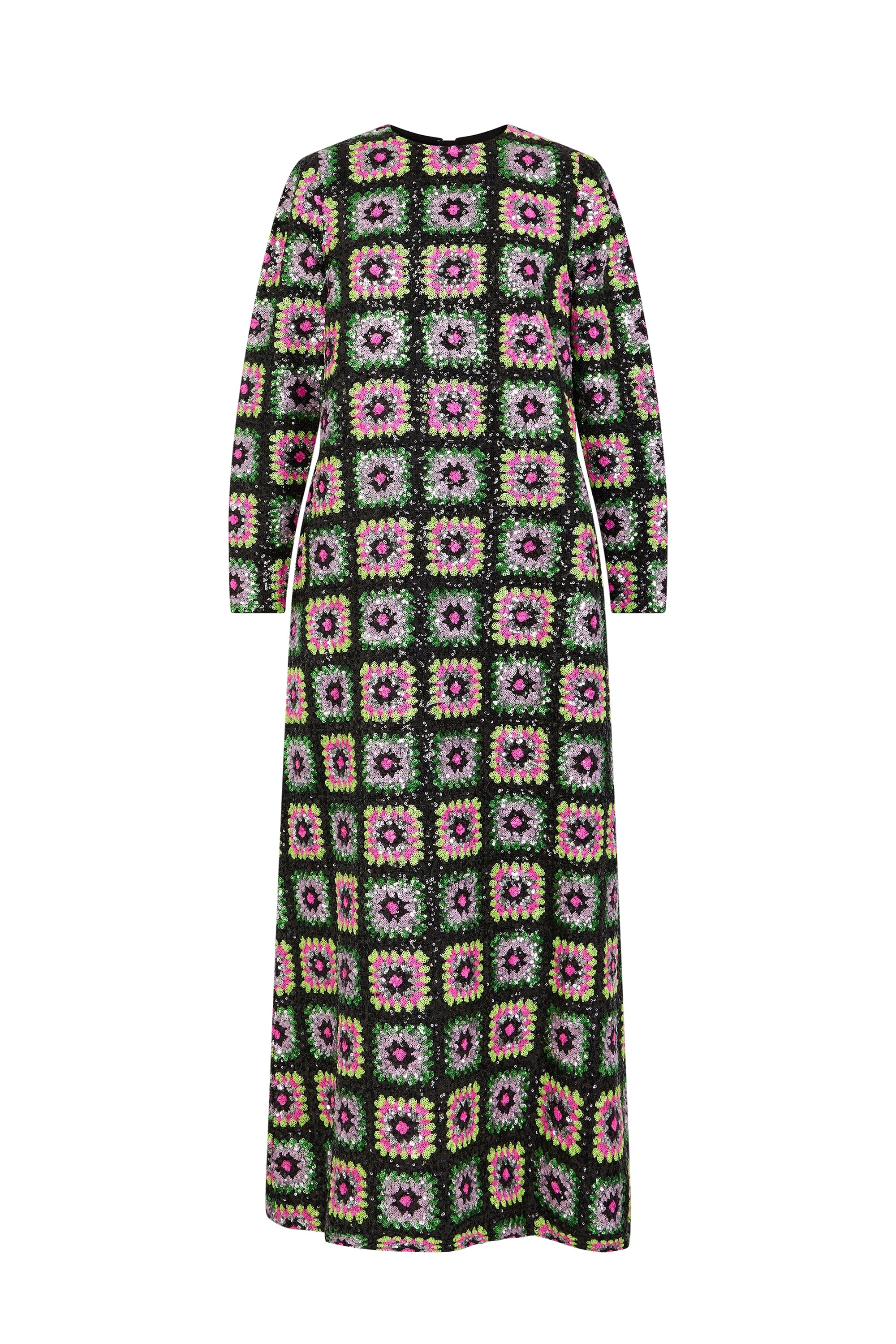 Robe longue en crochet à paillettes - Noir