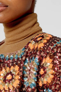 Manteau en crochet à paillettes - Marron