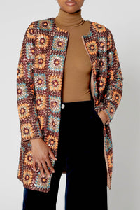 Manteau en crochet à paillettes - Marron