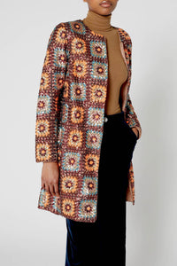 Manteau en crochet à paillettes - Marron