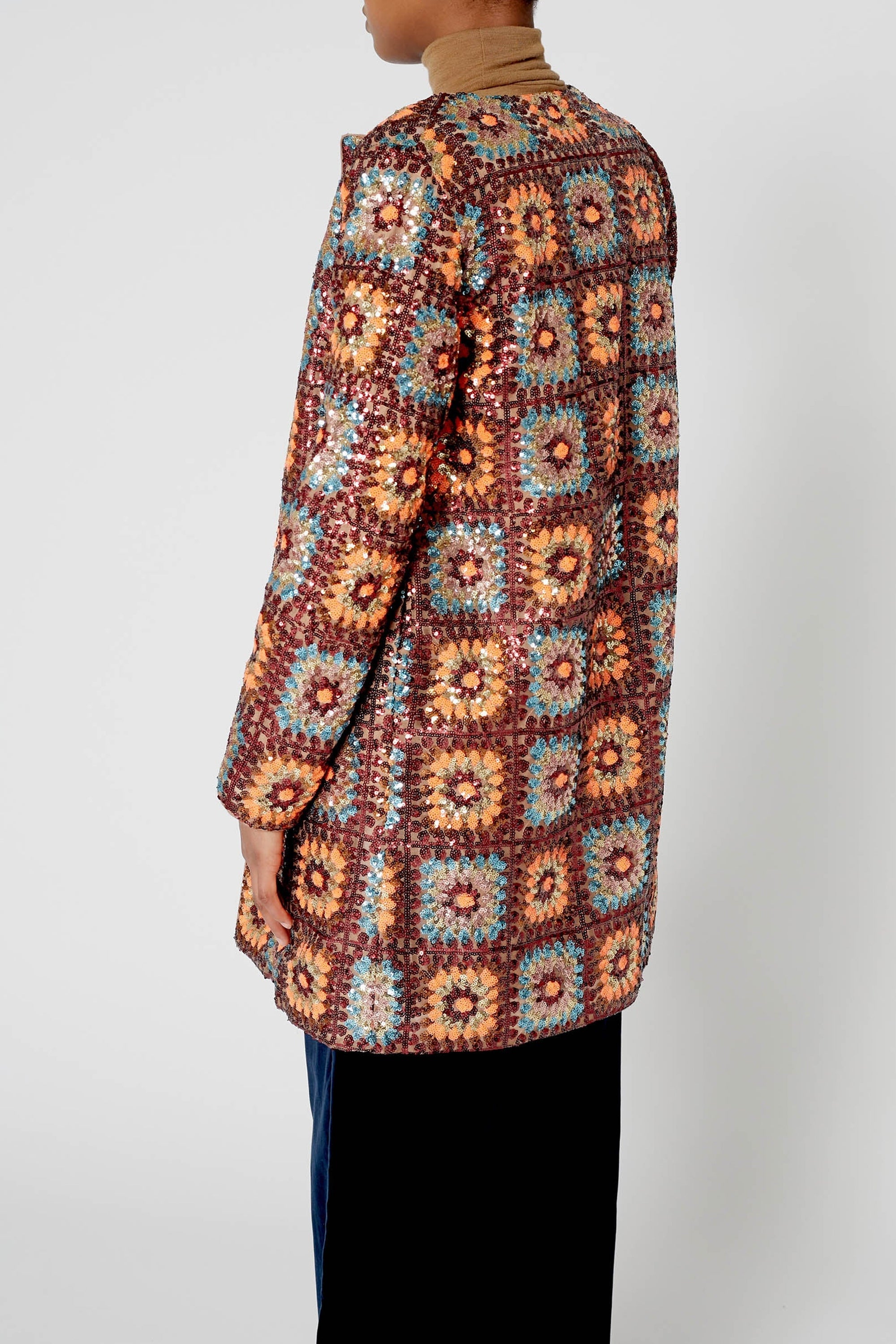 Manteau en crochet à paillettes - Marron