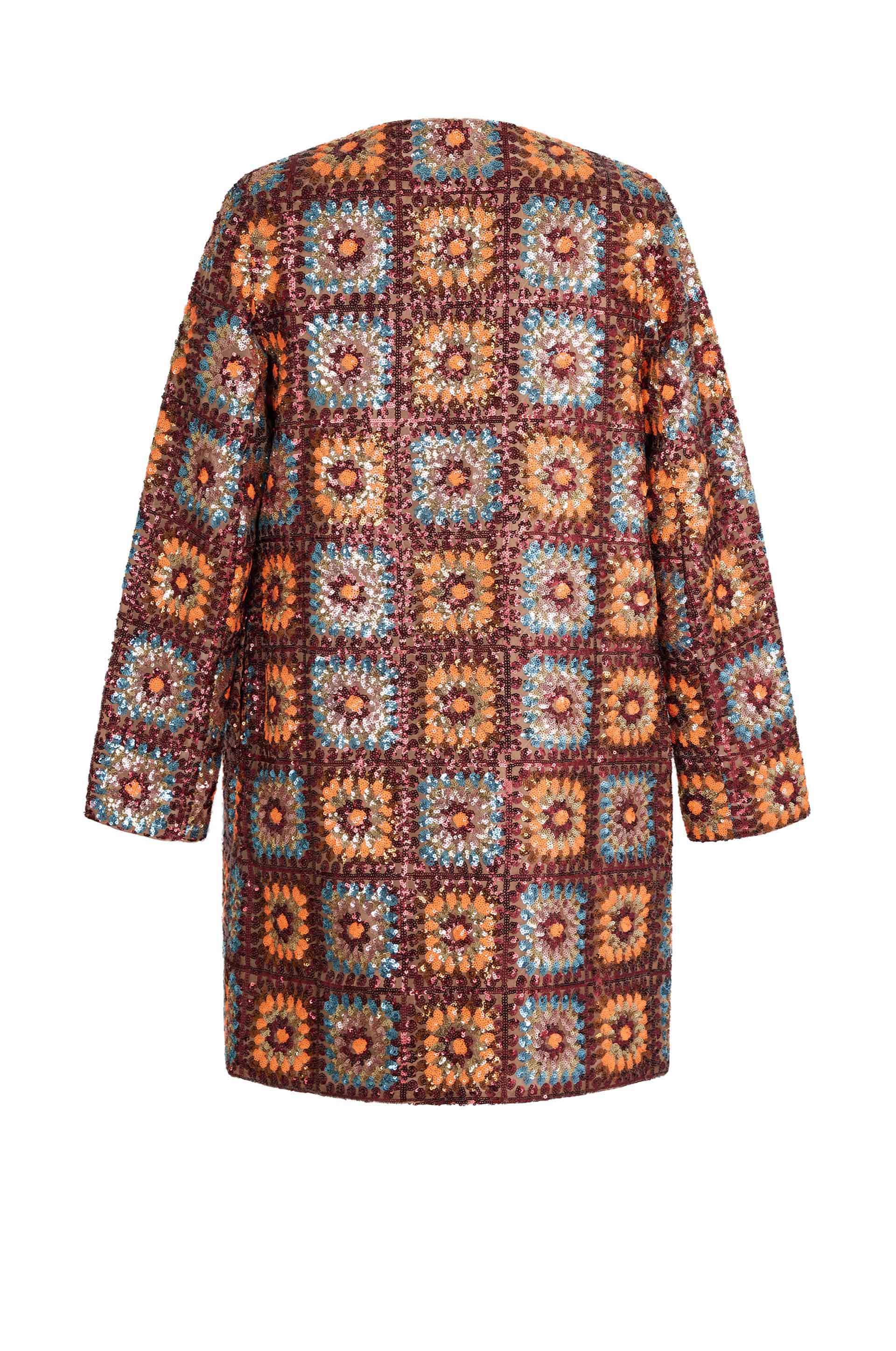 Manteau en crochet à paillettes - Marron