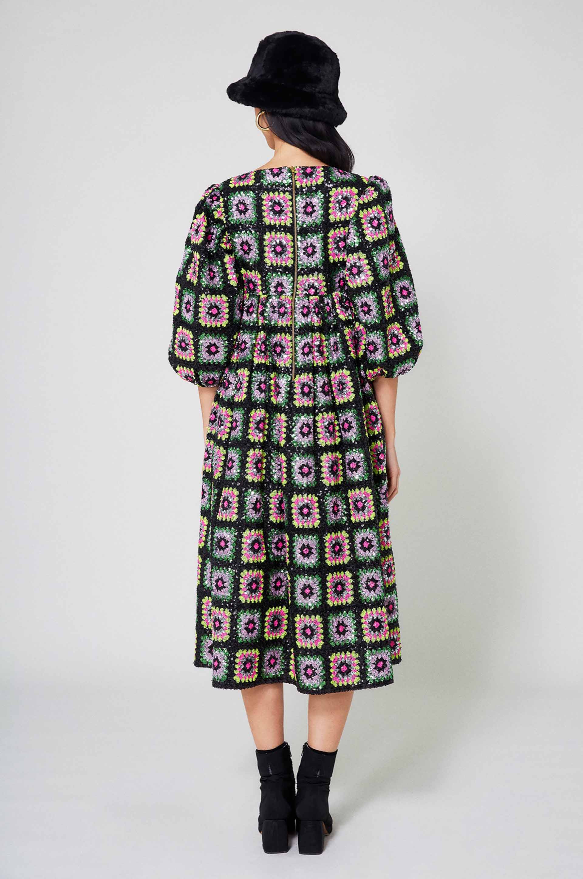 Robe en crochet à paillettes - Noir