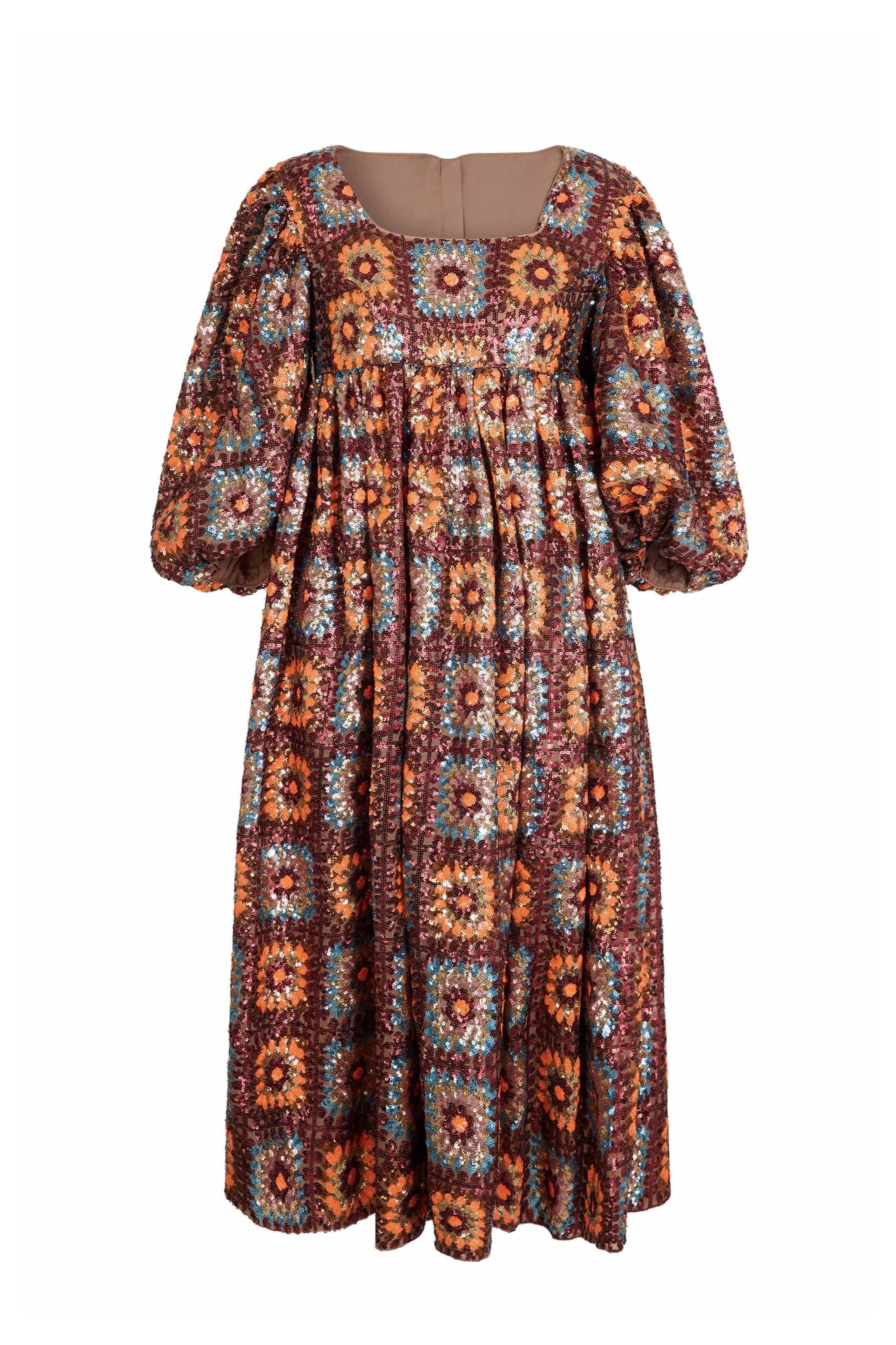 Robe en crochet à paillettes - Marron