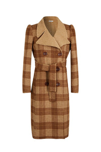 Manteau Girly Caro en laine - Jaune