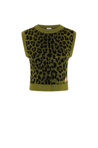 Pull sans manche en maille Panthère - Vert
