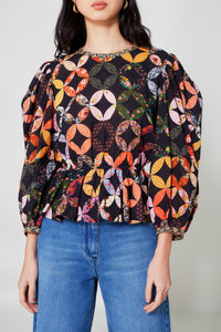 Blouse Ballon Patchwork - Noir