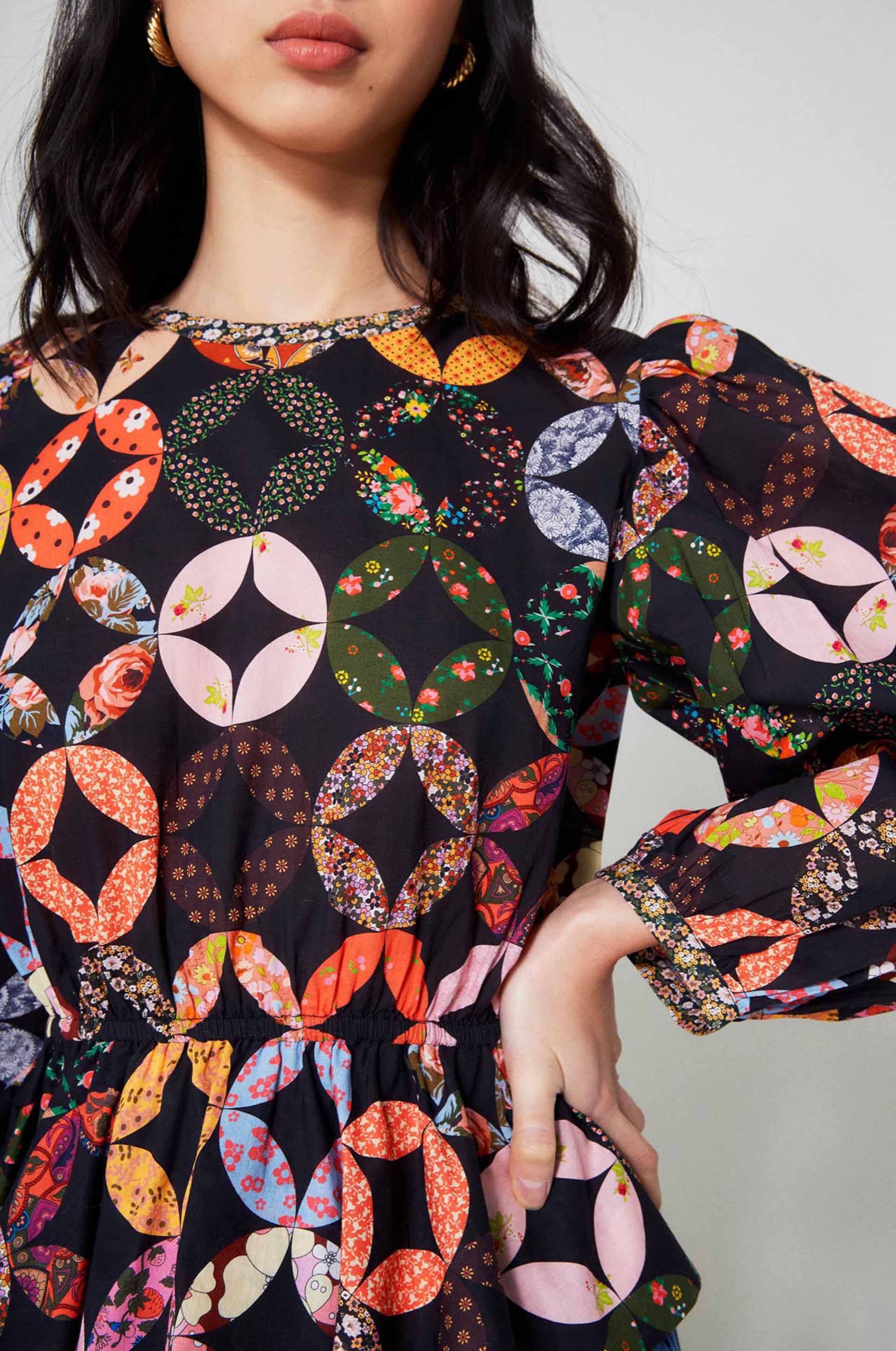 Blouse Ballon Patchwork - Noir
