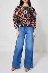 Blouse Ballon Patchwork - Noir