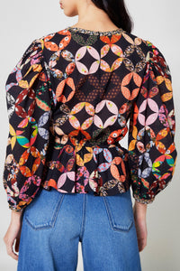 Blouse Ballon Patchwork - Noir