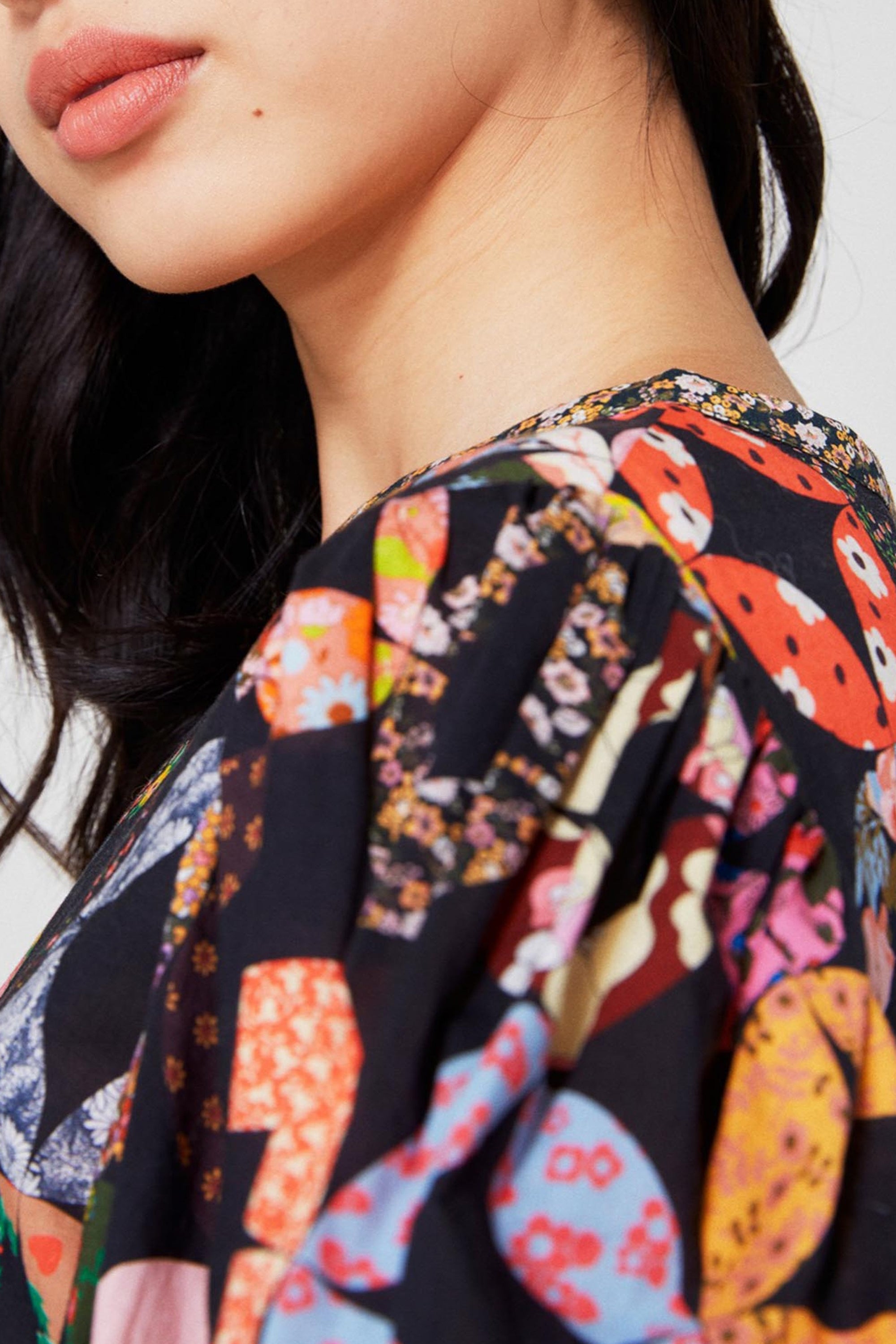 Blouse Ballon Patchwork - Noir