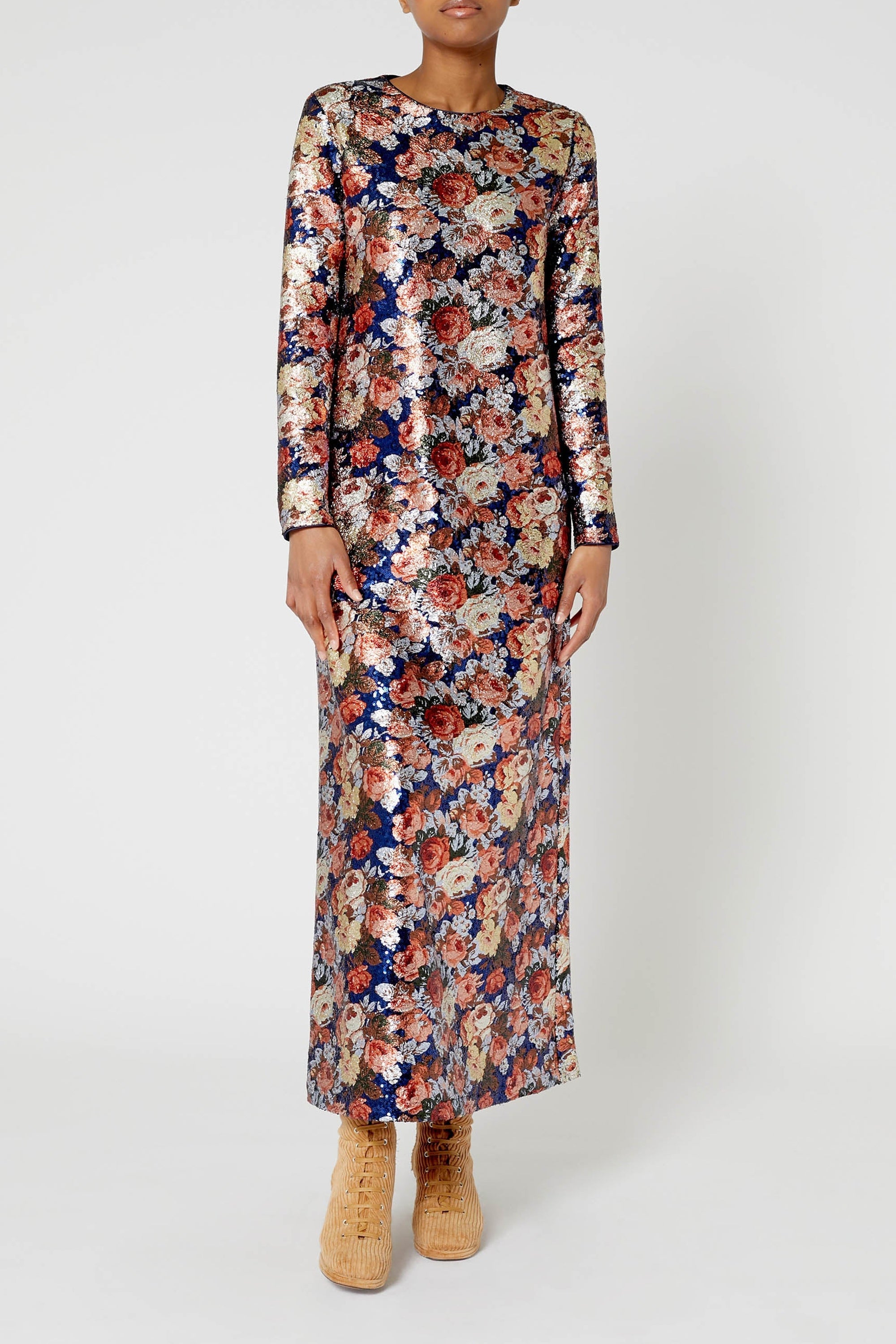 Robe caftan long à paillettes - Rose