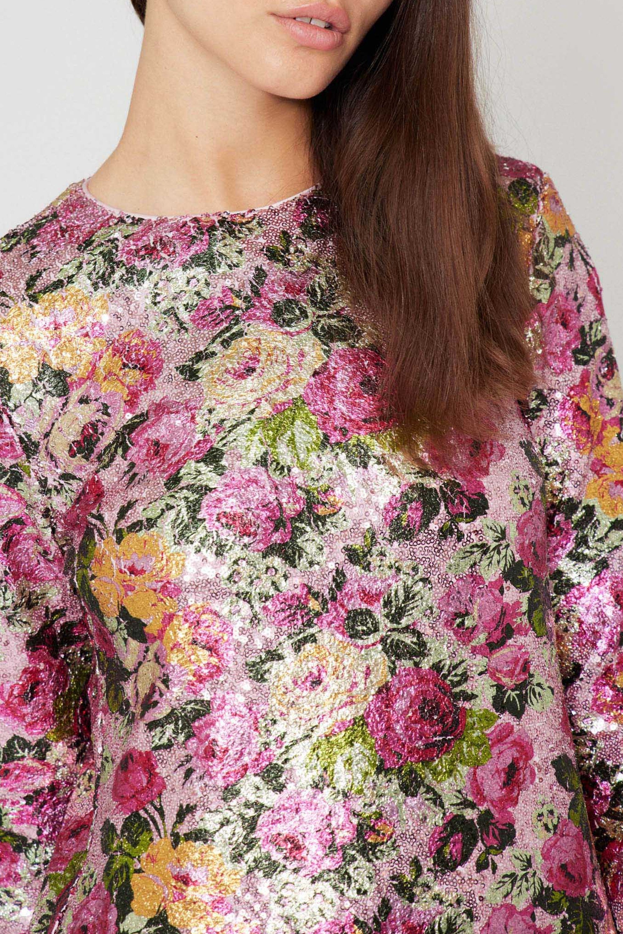 Robe caftan long à paillettes - Rose