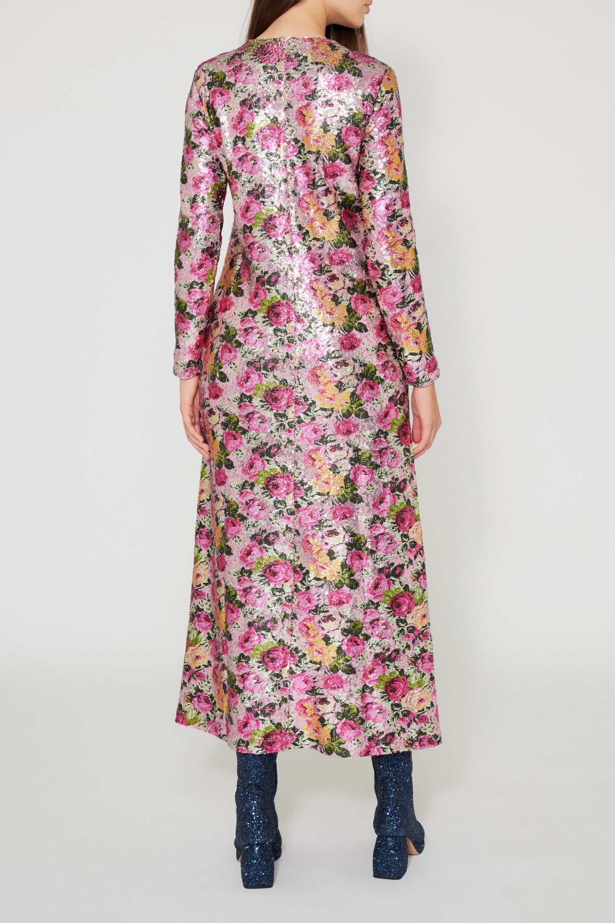 Robe caftan long à paillettes - Rose