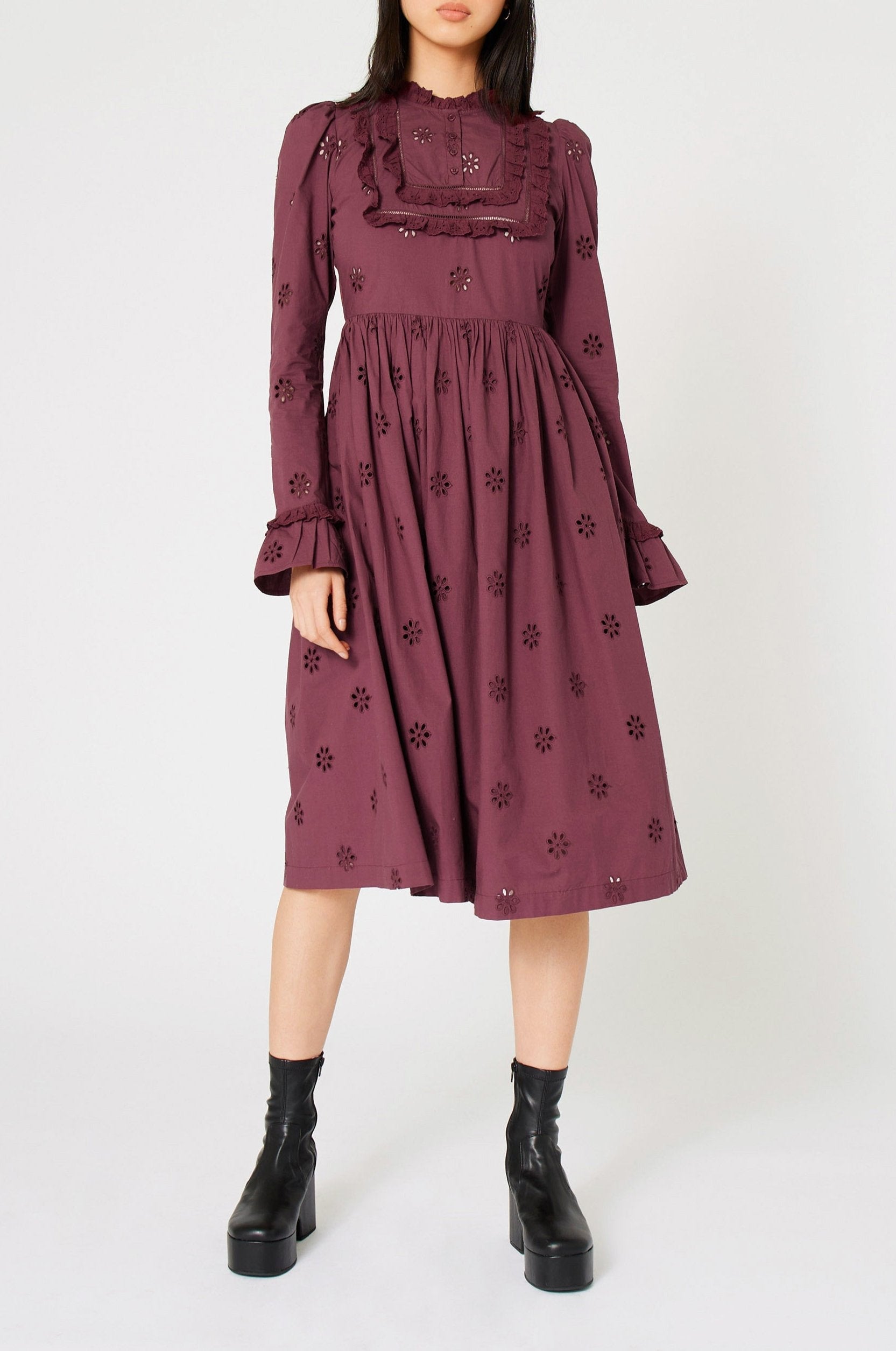 Robe longue Babydoll à dentelle - Noir