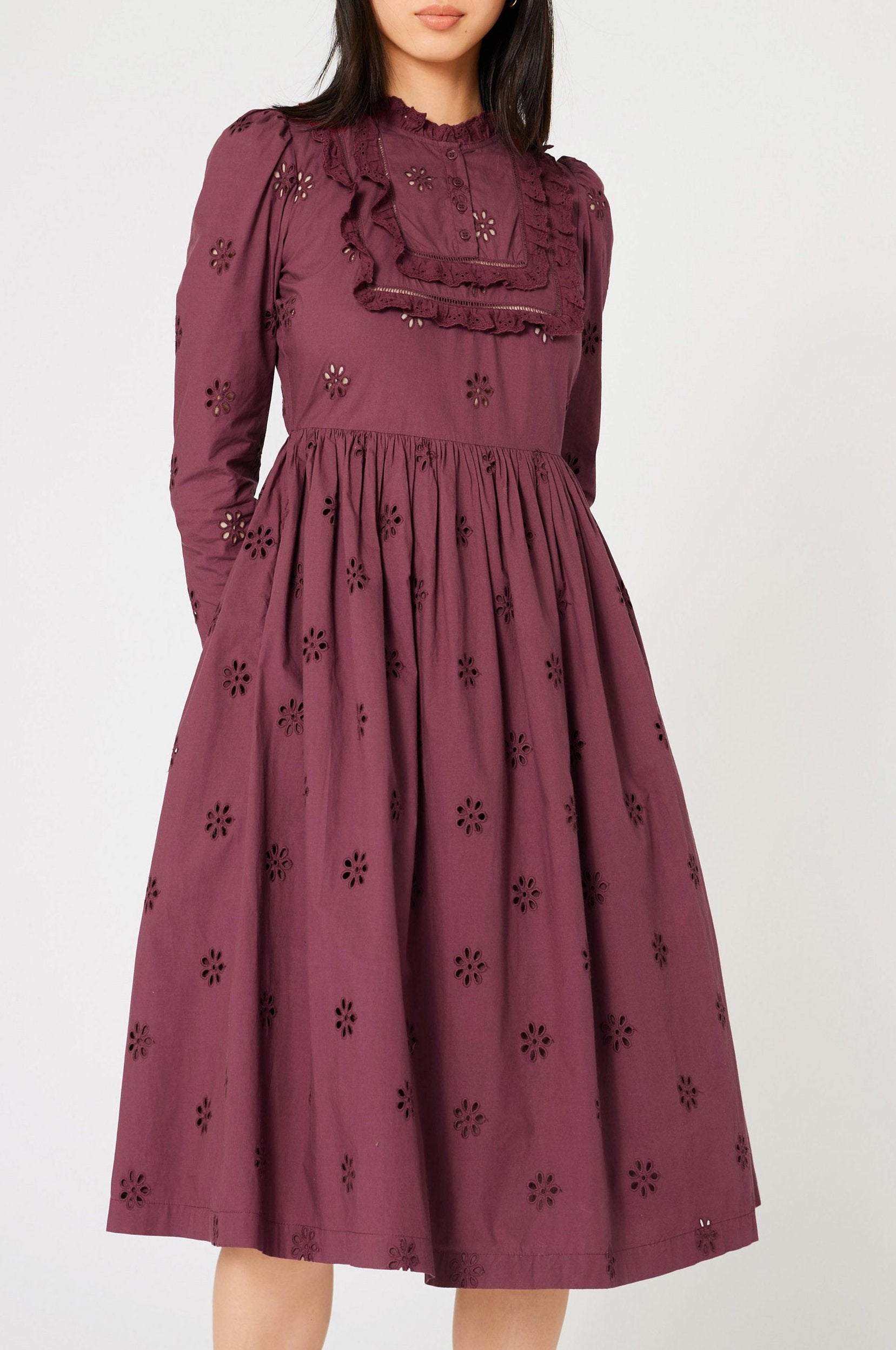Robe longue Babydoll à dentelle - Noir