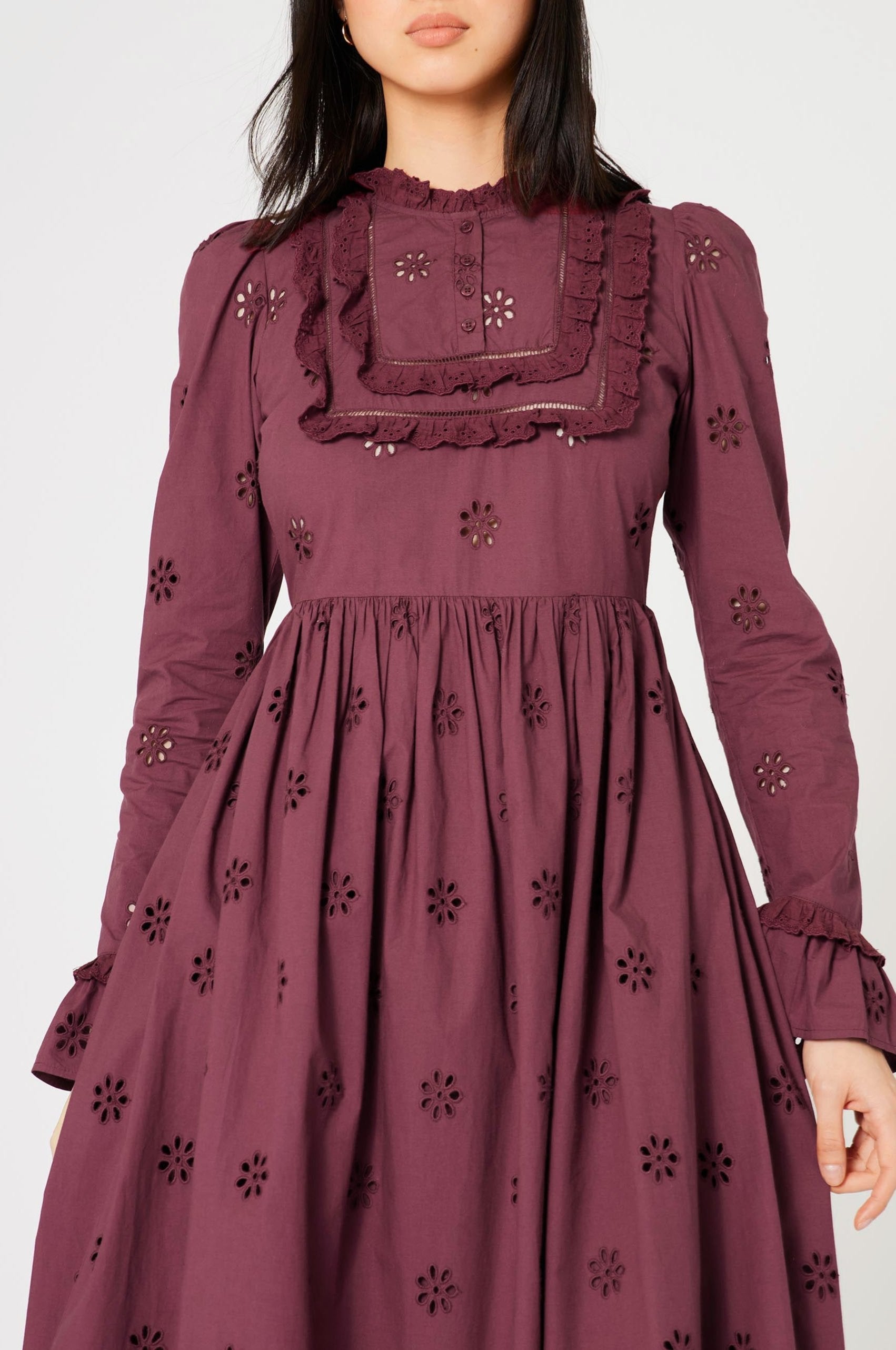 Robe longue Babydoll à dentelle - Noir