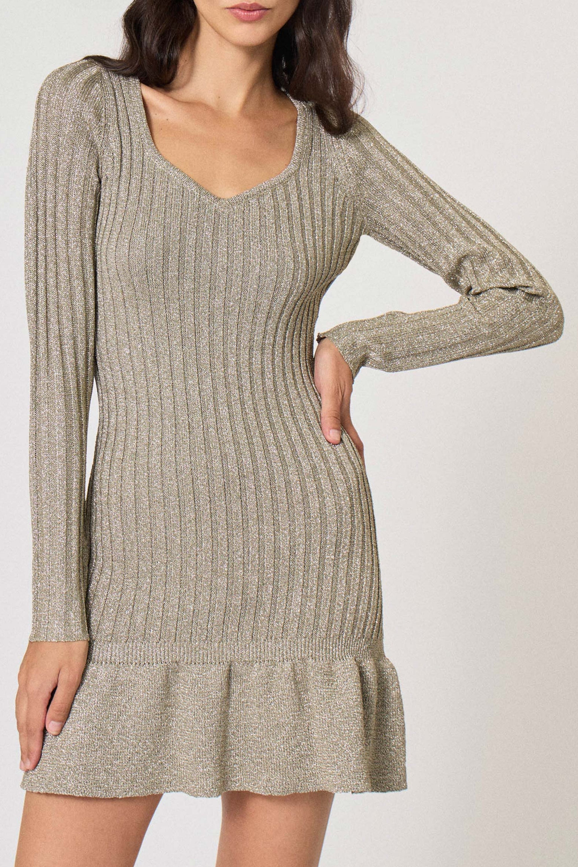 Robe ajustée côtelée en lurex - Argenté