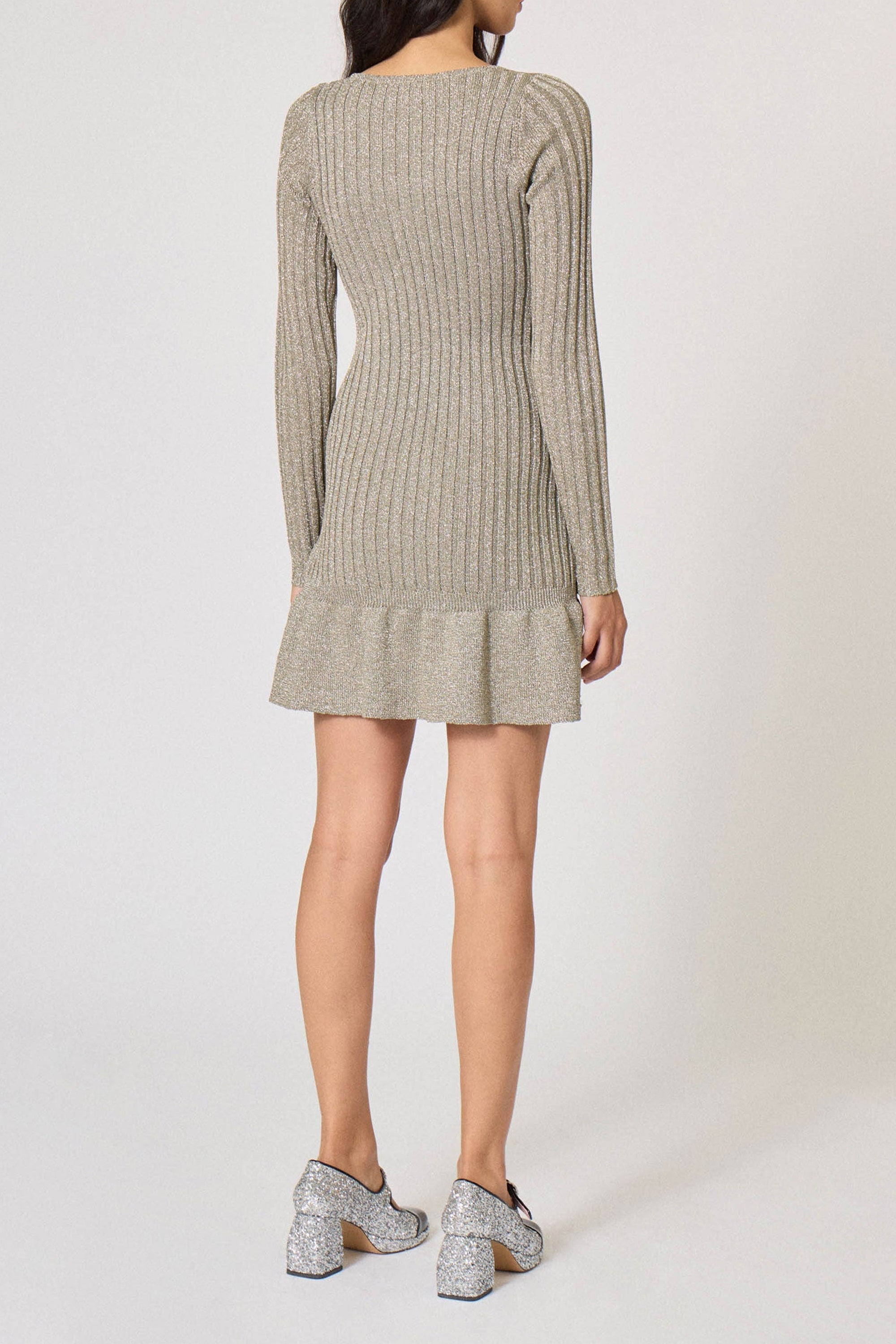 Robe ajustée côtelée en lurex - Argenté