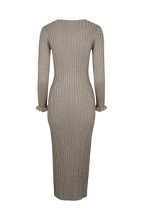 Robe longue côtelée en lurex - Argenté