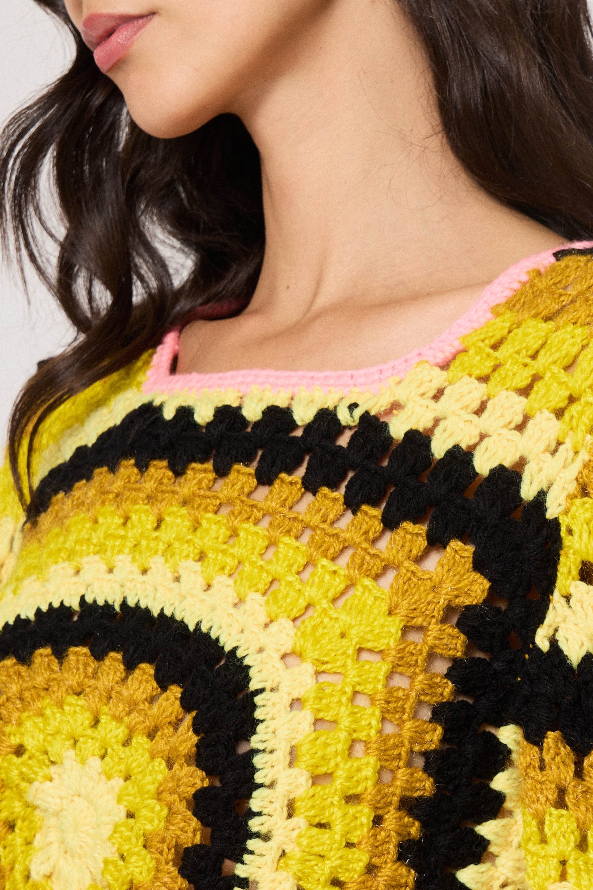 Pull en crochet à manches longues - Multicolore