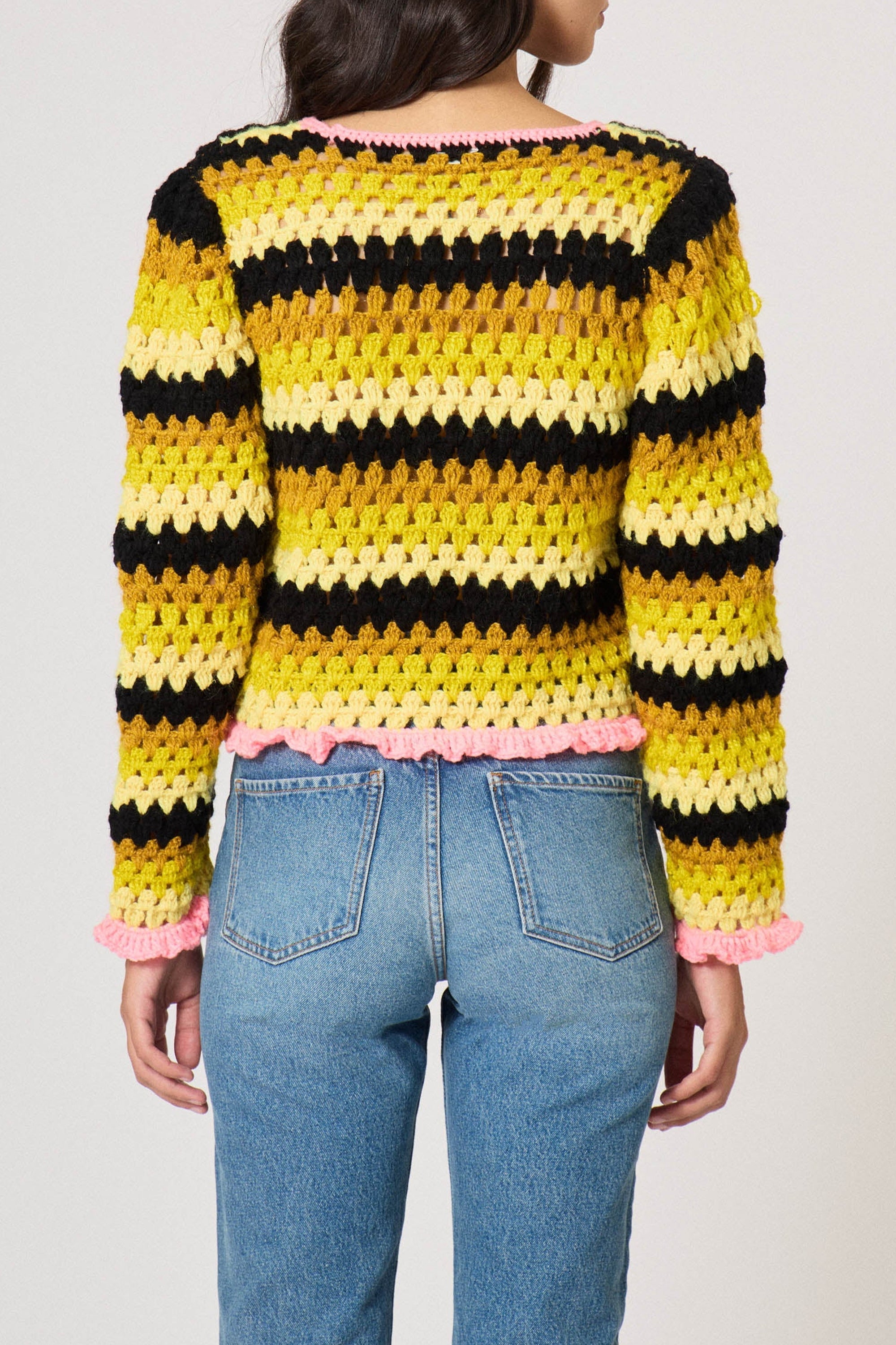 Pull en crochet à manches longues - Multicolore