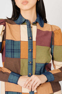 Chemise Girly Damier en velours - Marron